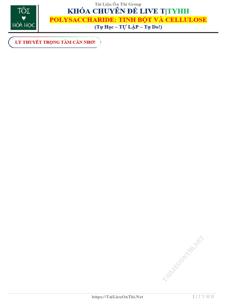Live 19 - Lý Thuyết Trọng Tâm Tinh Bột Và Cellulose | PDF
