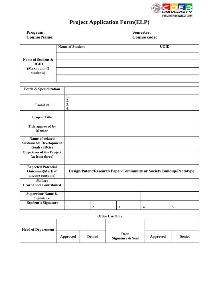Project Application Form for ELP | PDF