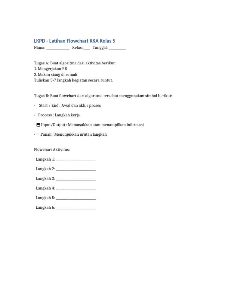 Flowchart KKA Kelas 5: LKPD Latihan | PDF