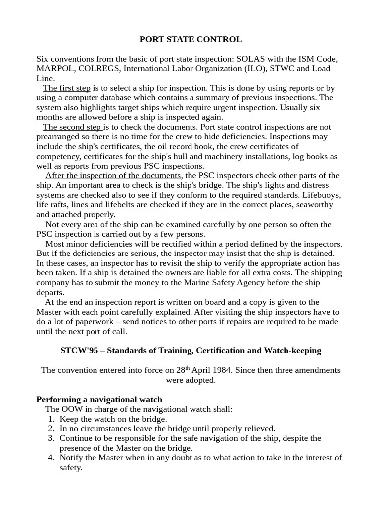 Port State Control Inspection Guide | PDF | Navigation | Ships