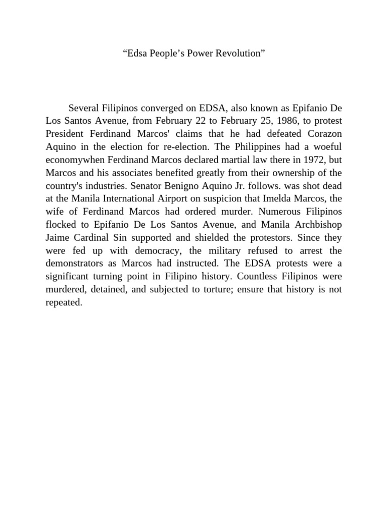 EDSA Revolution: A Turning Point in History | PDF