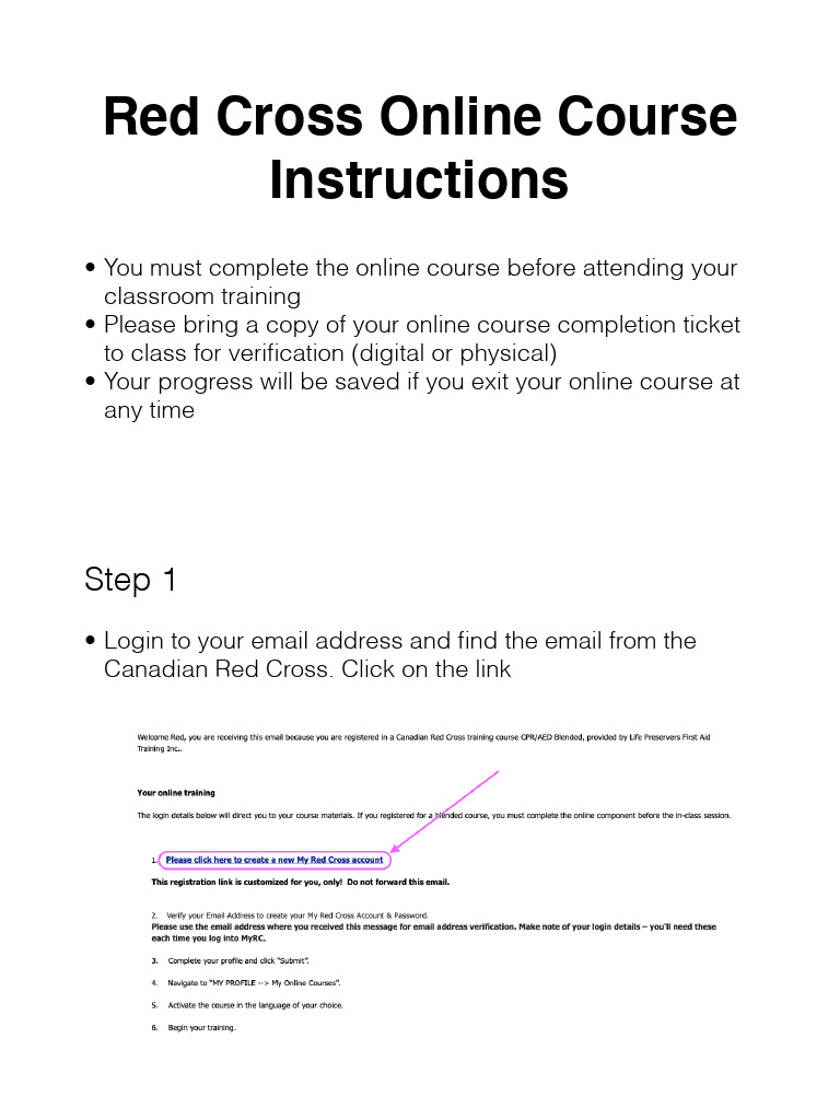 Red Cross Online Course Instructions | PDF