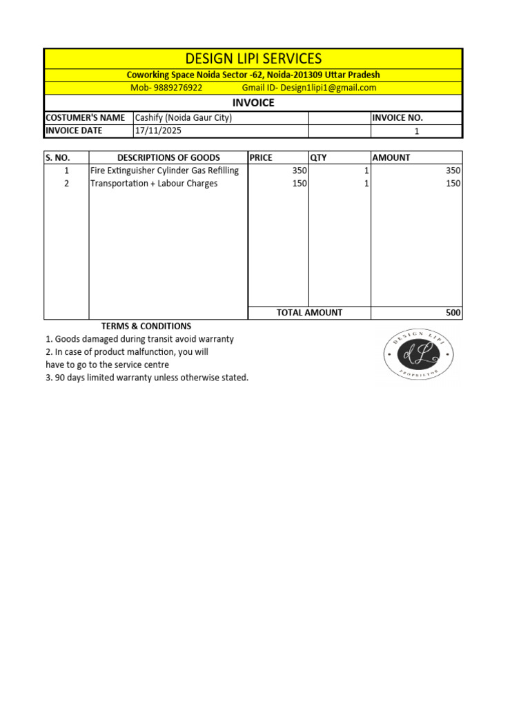 Invoice for Fire Extinguisher Services | PDF