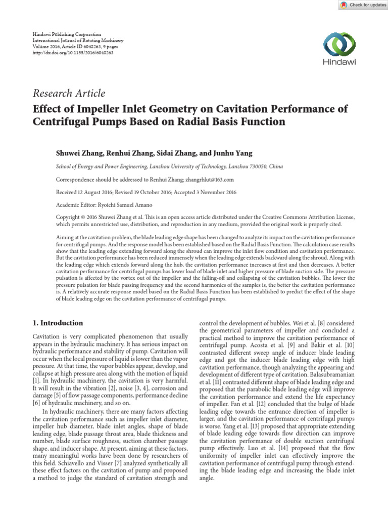 Impeller Inlet Geometry and Cavitation Performance | PDF | Pump ...