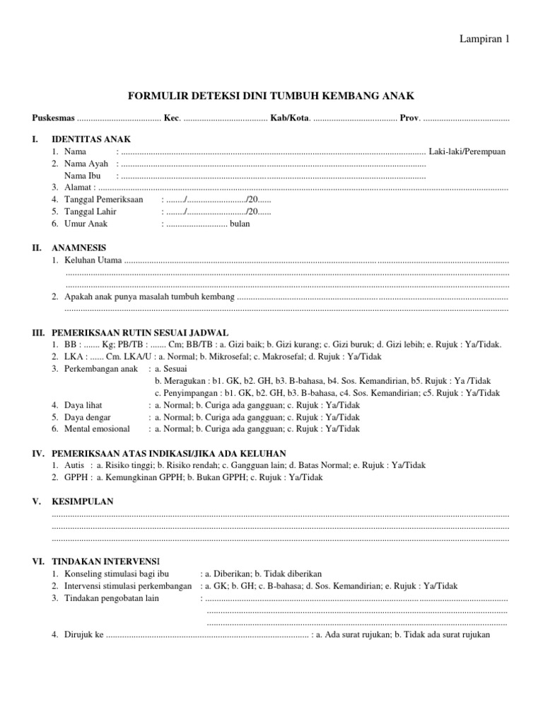 Formulir Deteksi Dini Tumbuh Kembang Anak