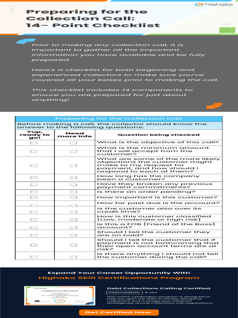 14-Point Checklist for Collection Calls | PDF