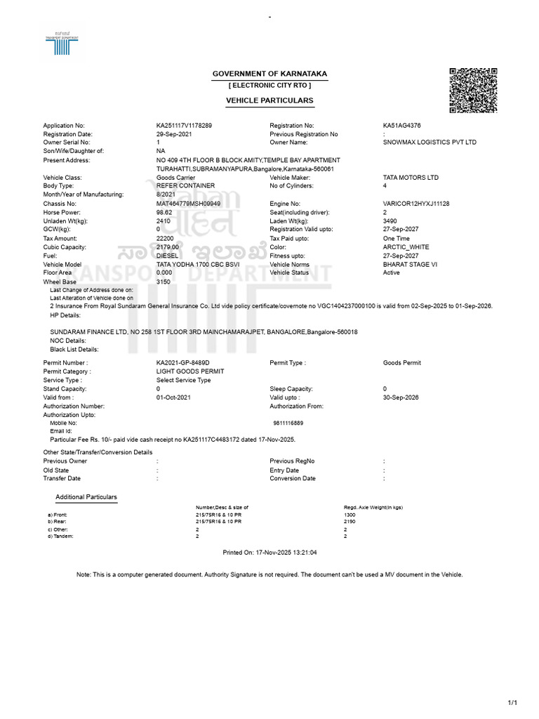 Government of Karnataka: (Electronic City Rto) | PDF | Automotive ...