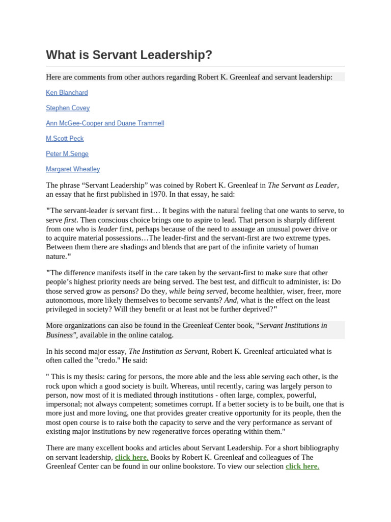 Understanding Servant Leadership Concepts | PDF | Servant Leadership ...