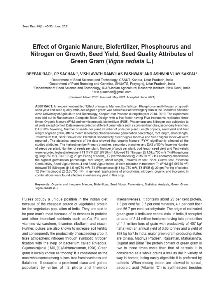 Seed Research (49) 2021 (1) - 45-53 | PDF | Legume | Manure
