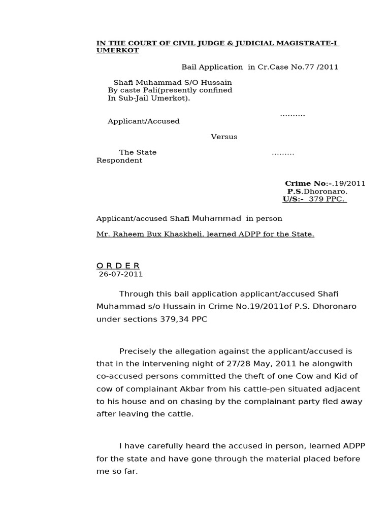Bail in Cr. Case No. 77 of 2011 | PDF | Bail | Criminal Justice