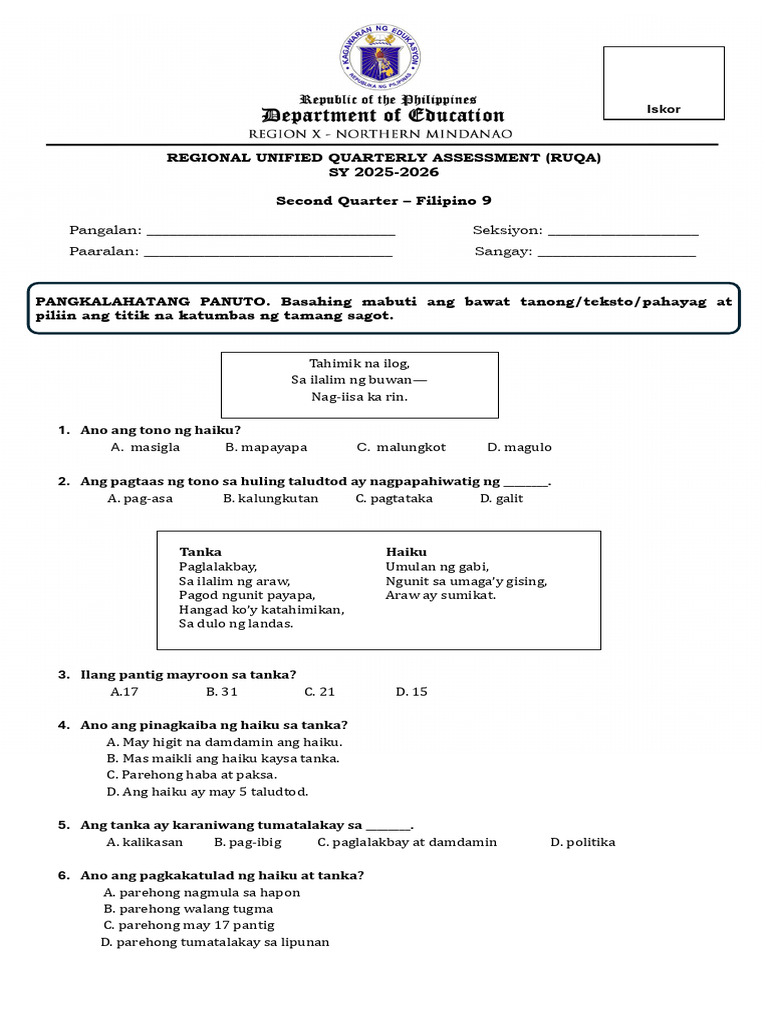 Filipino 9 Ruqa Quarter 2 | PDF