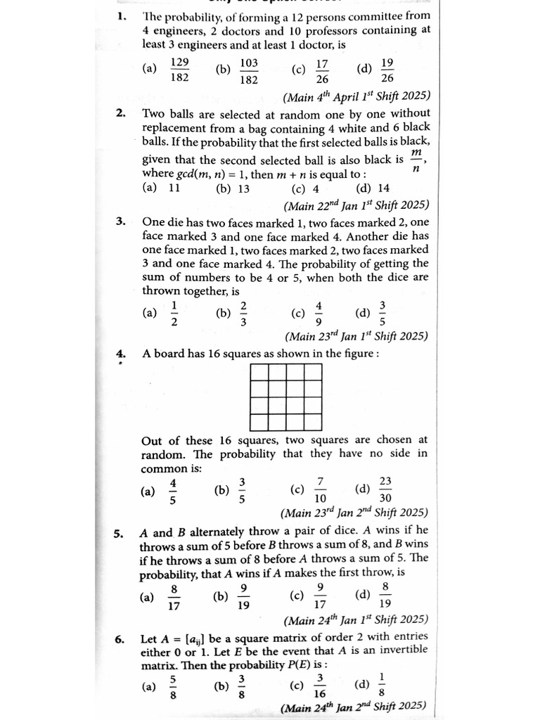 Probability PYQs (25-19) | PDF