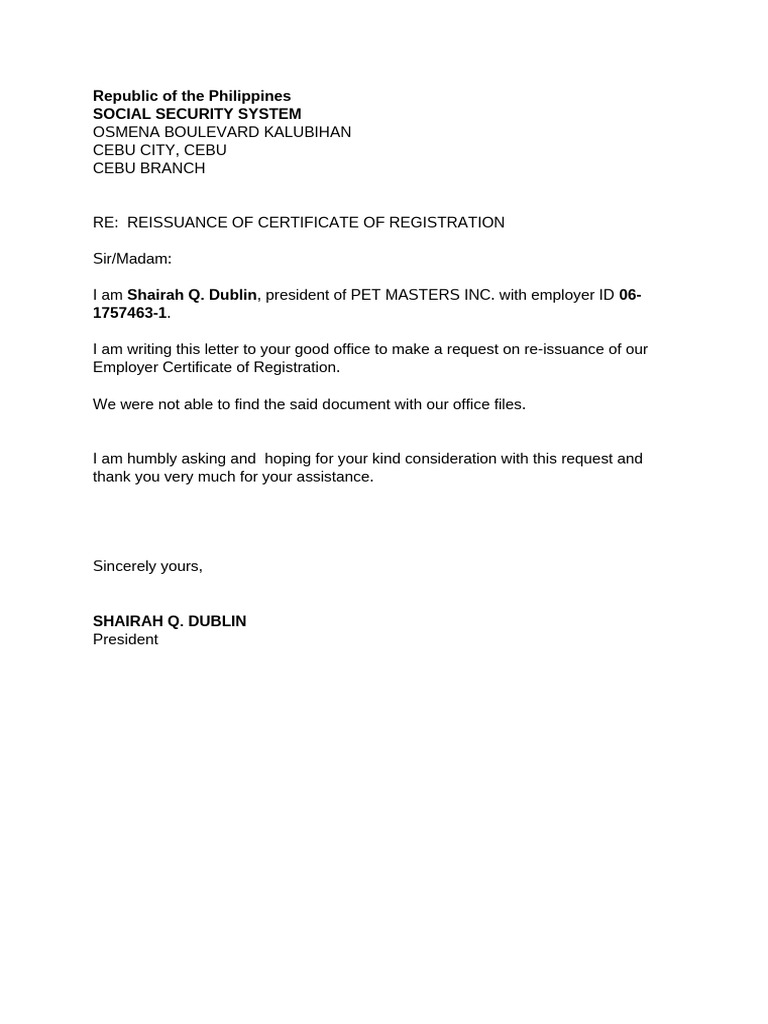 Sss Request Letter | PDF