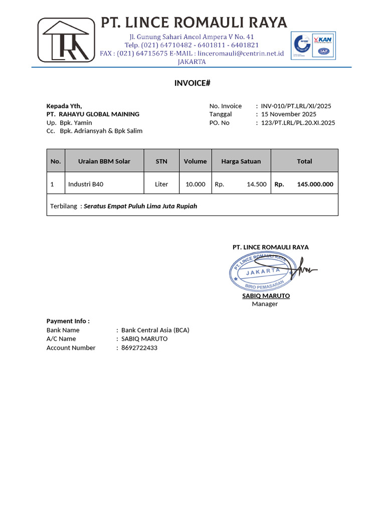 Invoice PT Bangga Adi Utama 14112025 | PDF