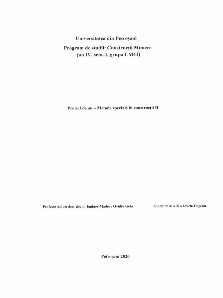 Proiect-Metode Speciale În Construcții II-MARIA Ionela-CM41 | PDF