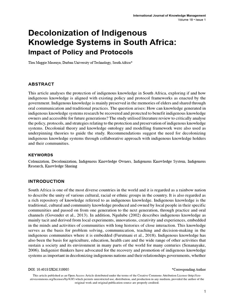 Decolonizing Indigenous Knowledge in SA | PDF | Traditional Knowledge ...