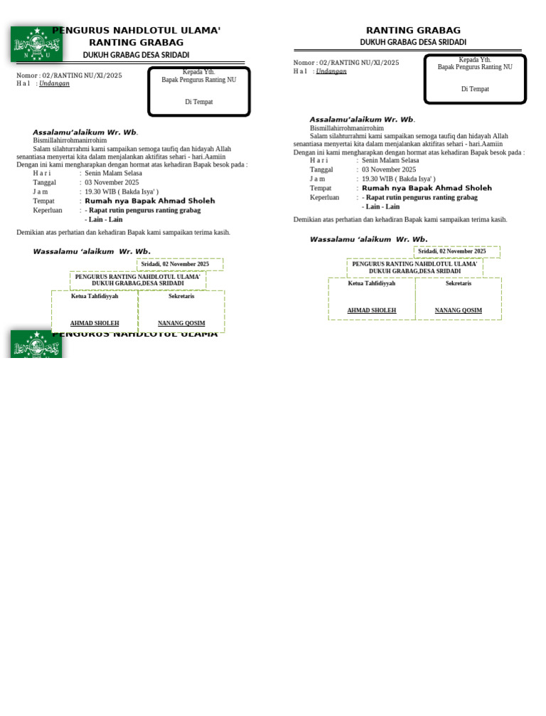 Undangan Ranting Nu Grabak | PDF