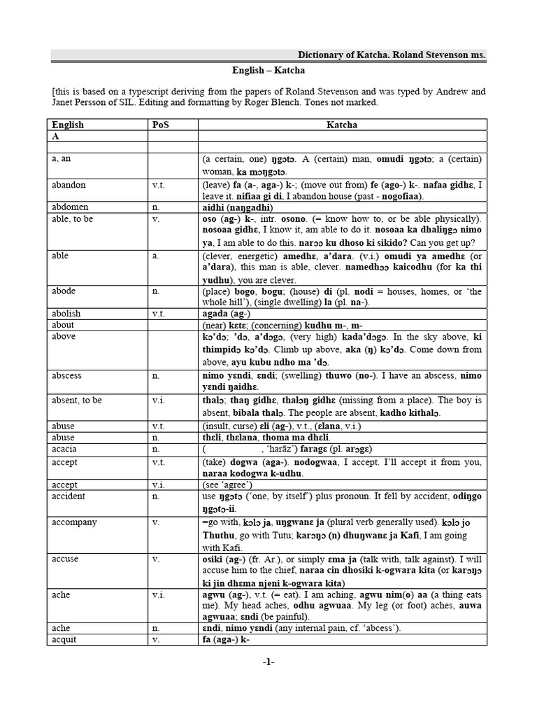Katcha-English Dictionary by Roland Stevenson | PDF