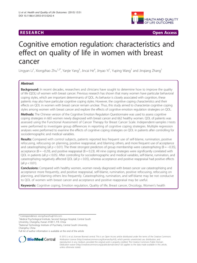 Cognitive Emotion Regulation in Breast Cancer | PDF | Emotional Self ...