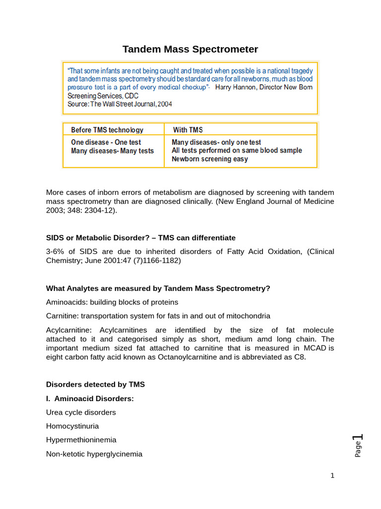 Tandem Mass Spectrometry in Metabolic Disorders | PDF | Autism ...