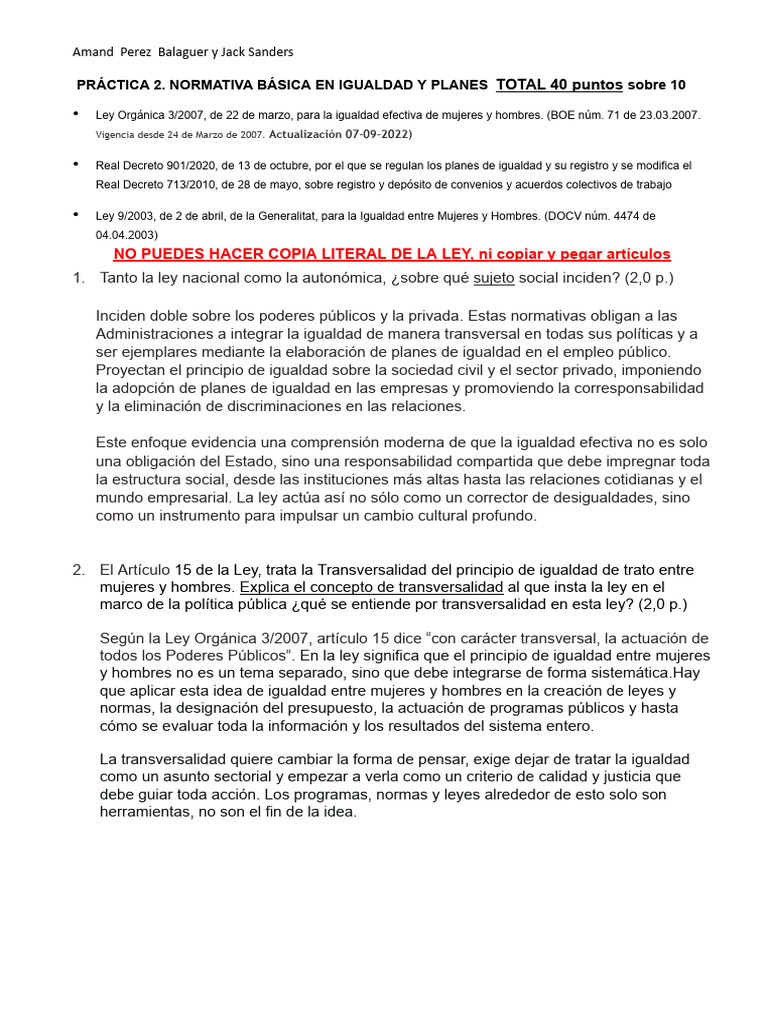 Normativa de Igualdad y Planes en España | PDF | Igualdad de género ...