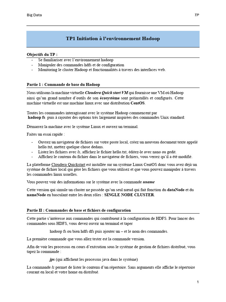 Initiation à Hadoop et commandes HDFS | PDF | Apache Hadoop | Fichier texte