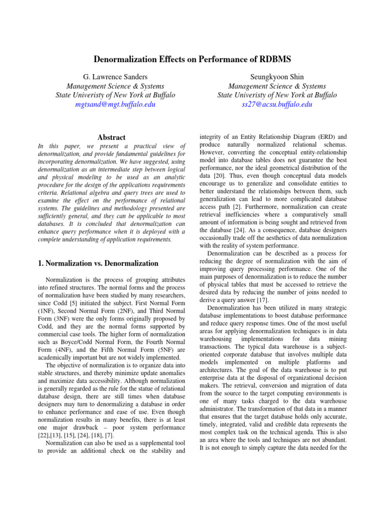 Denormalization Impact on RDBMS Performance | PDF | Databases ...
