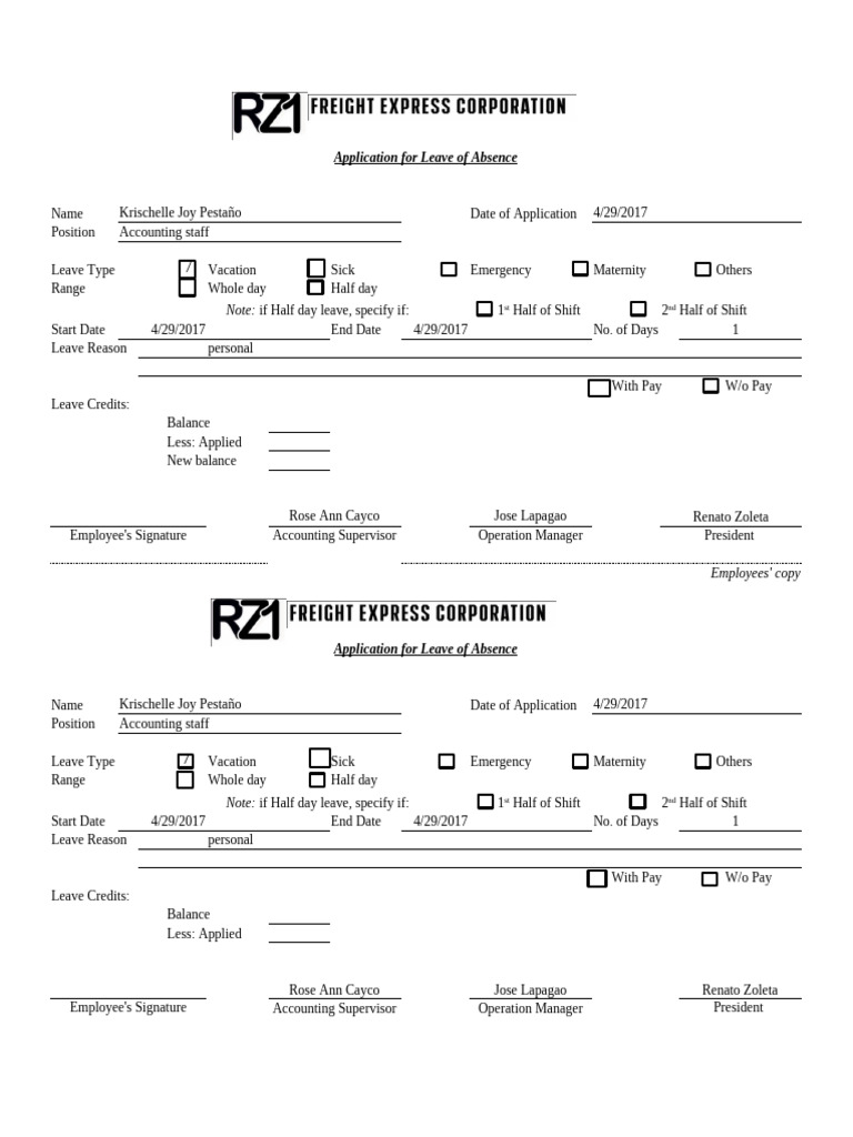 Leave of Absence Application Form | PDF | Vacation | Industrial Relations