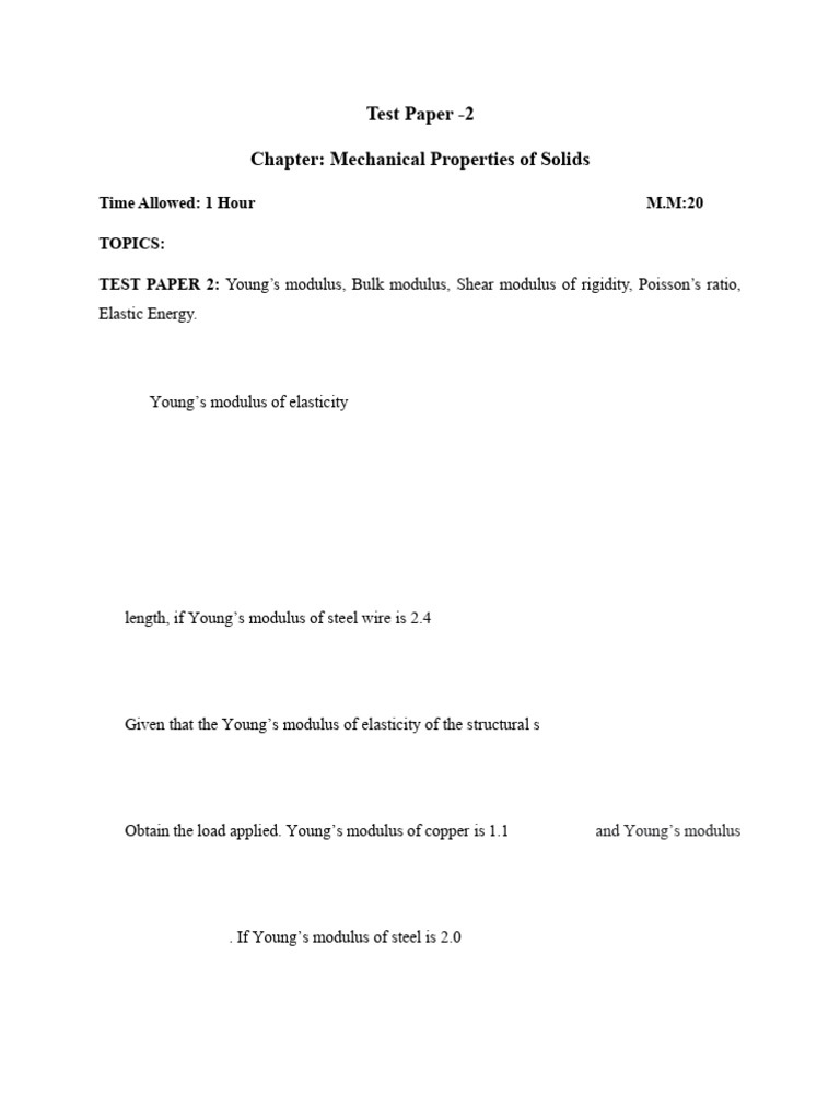 Mechanical Properties of Solids Test Paper | PDF