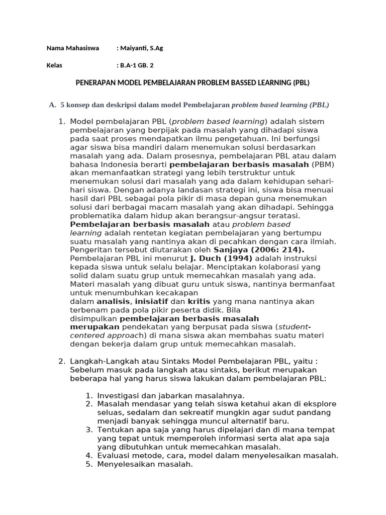 Penerapan Problem Based Learning (PBL) | PDF
