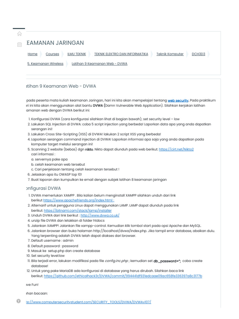 Latihan Keamanan Web dengan DVWA | PDF