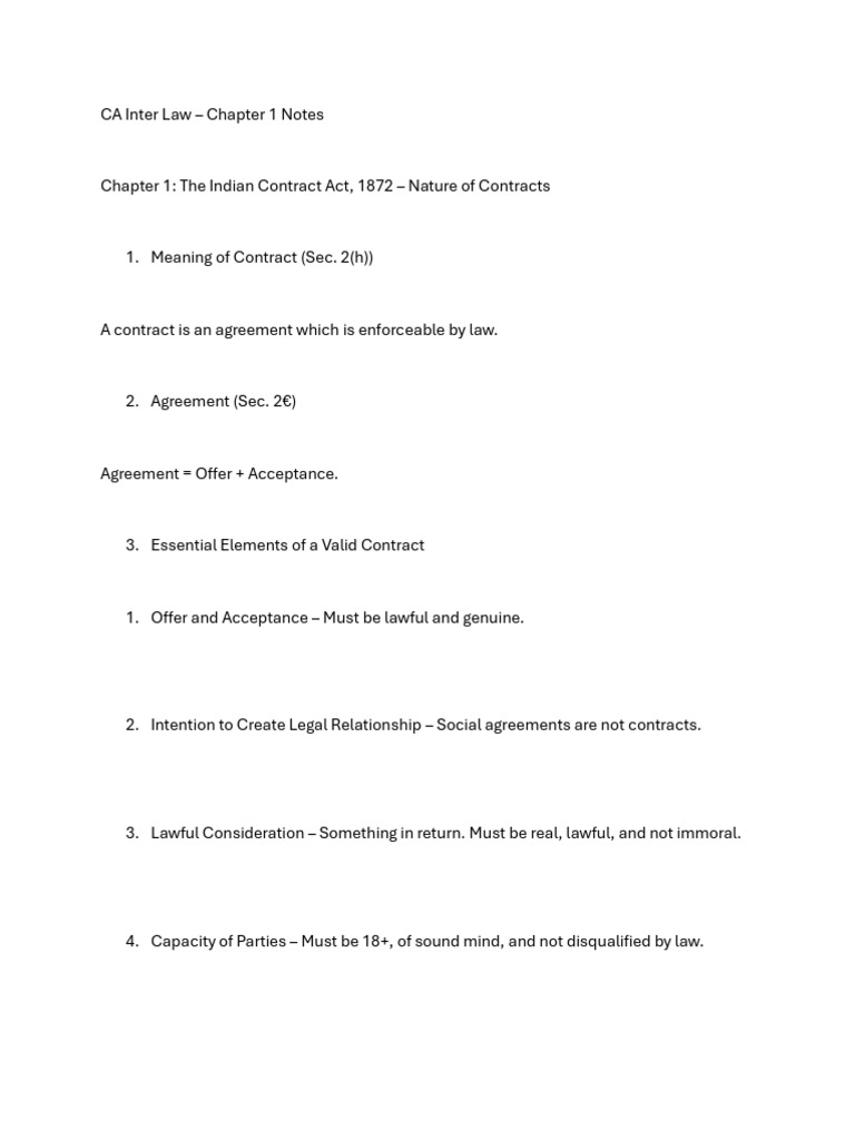 Indian Contract Act Overview Notes | PDF | Offer And Acceptance | Law ...