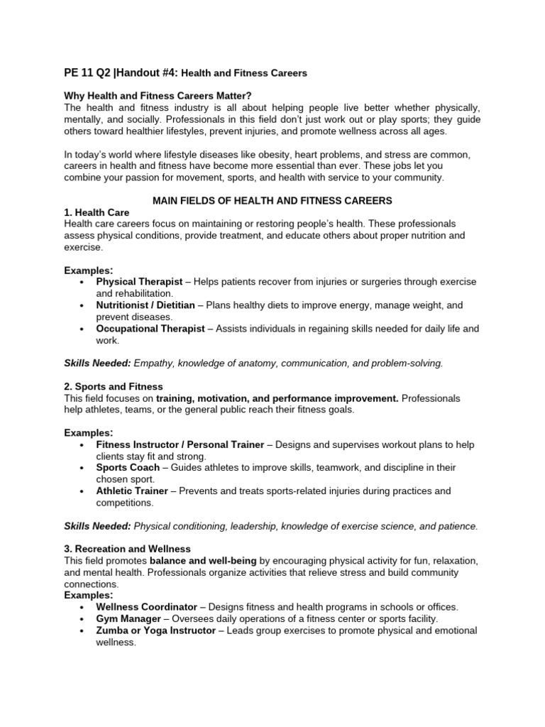 PE 11 Q2 - Handout #4:: Skills Needed | PDF | Physical Fitness ...
