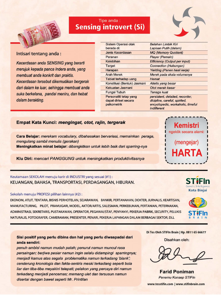 Tes STIFIn Brain: Hubungi 0811 65 66677 | PDF