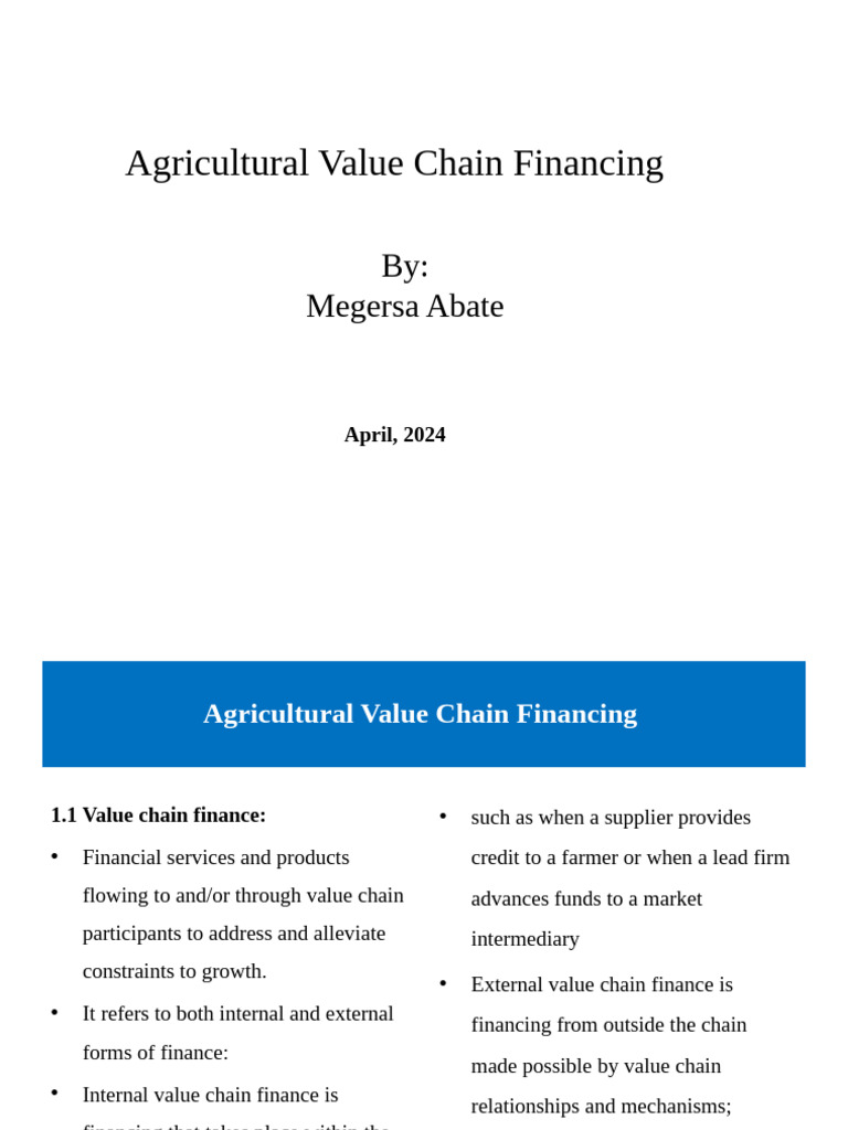 Agricultural Value Chain Financing Guide | PDF | Loans | Credit