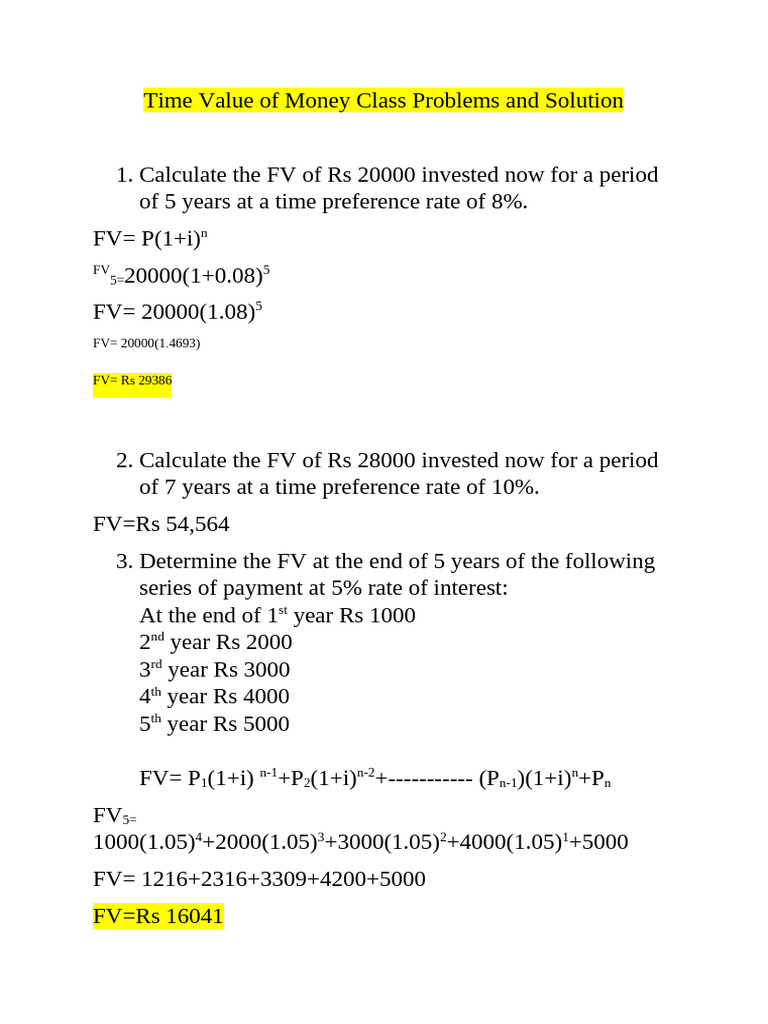 Time Value of Money Problems & Solutions | PDF | Time Value Of Money ...