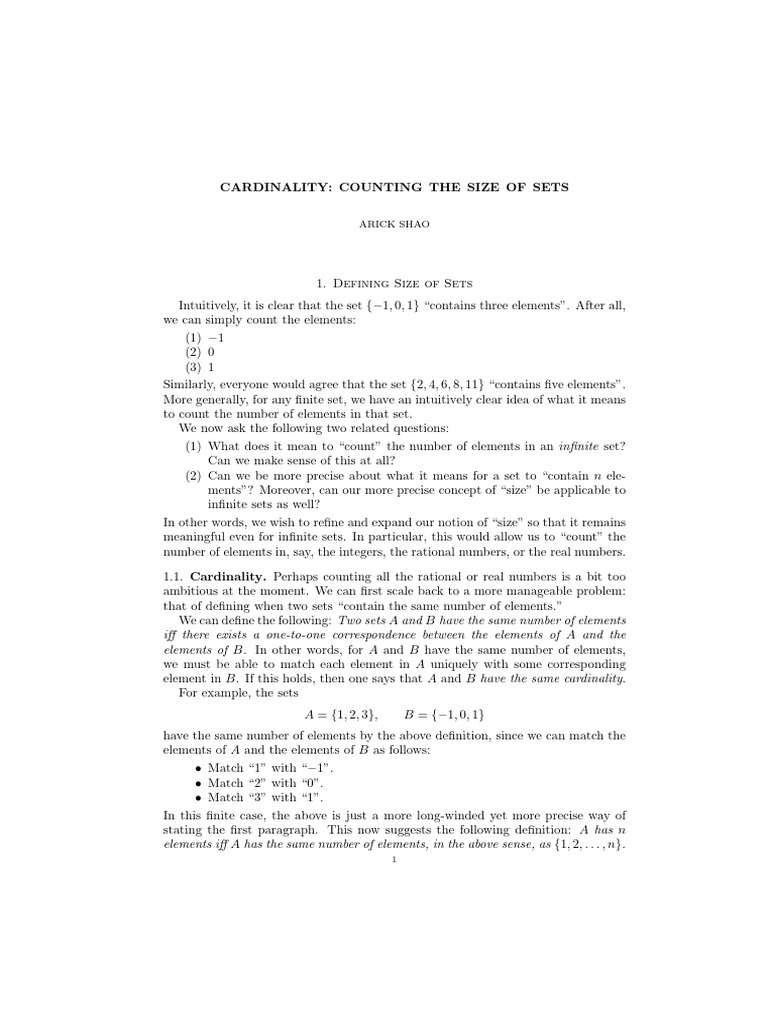 Cardinality - Counting The Size of Sets | PDF | Set (Mathematics) | Axiom