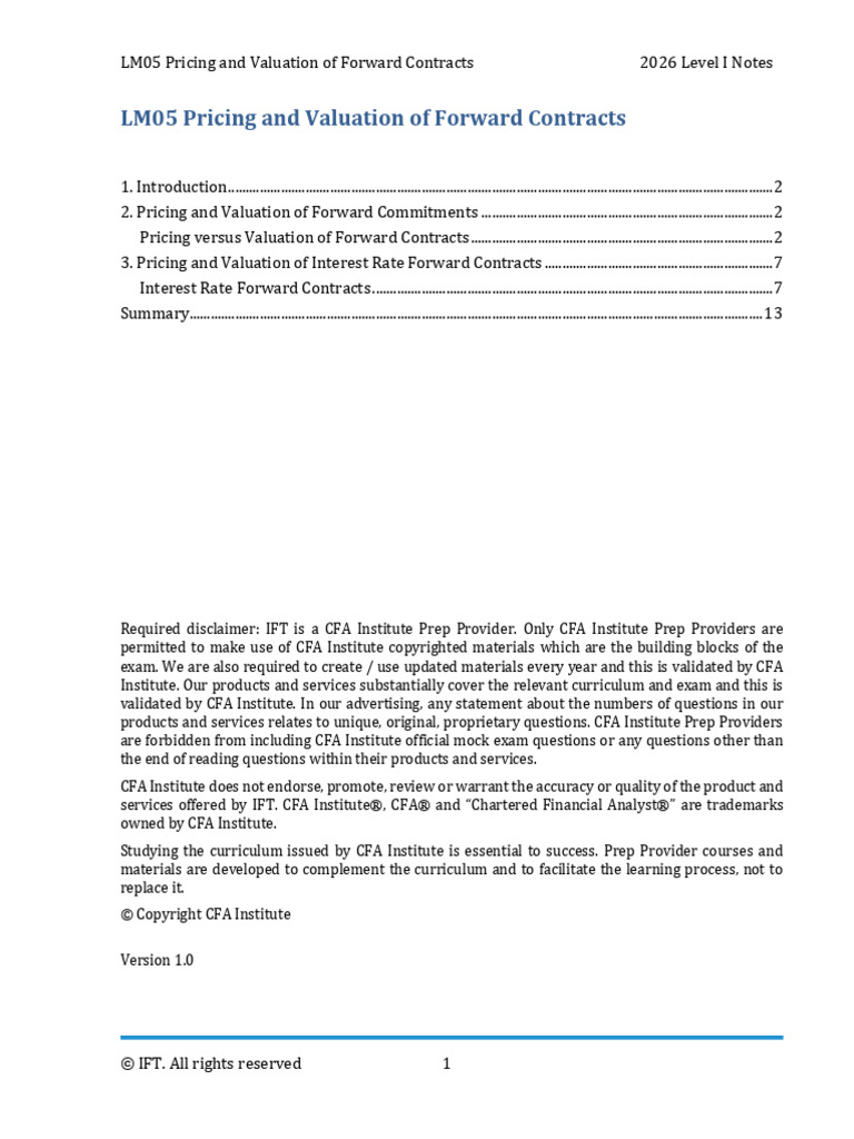 L1 LM5 Pricing and Valuation of Forward Contracts and For An Underlying ...