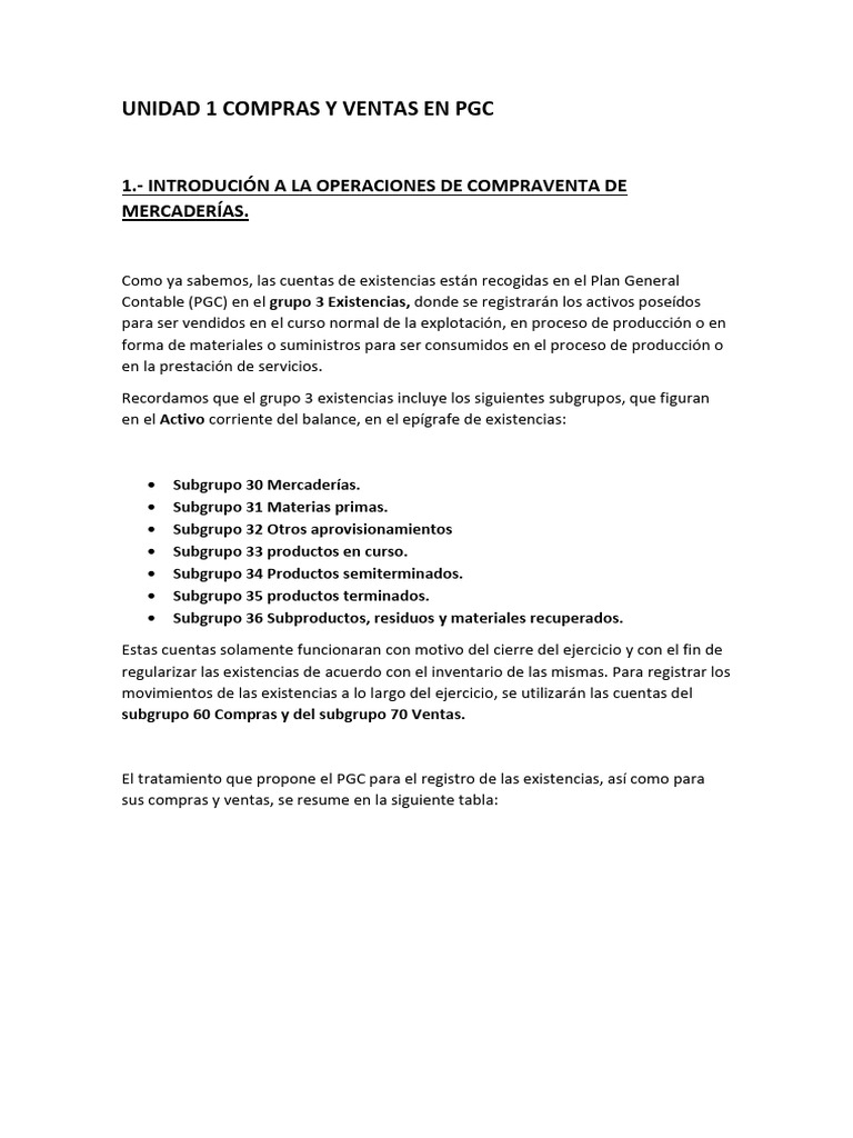 Unidad 1 Compras y Ventas en PGC | PDF | Interés | Contabilidad