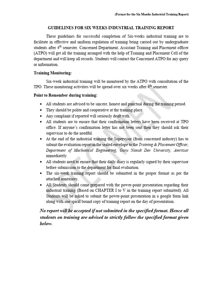Six Weeks Training Report Guidlines | PDF | Statistics