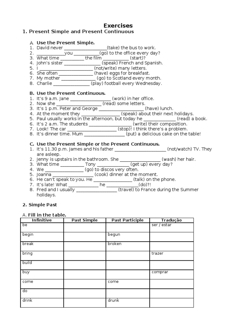 Exercises: 1. Present Simple and Present Continuous | PDF