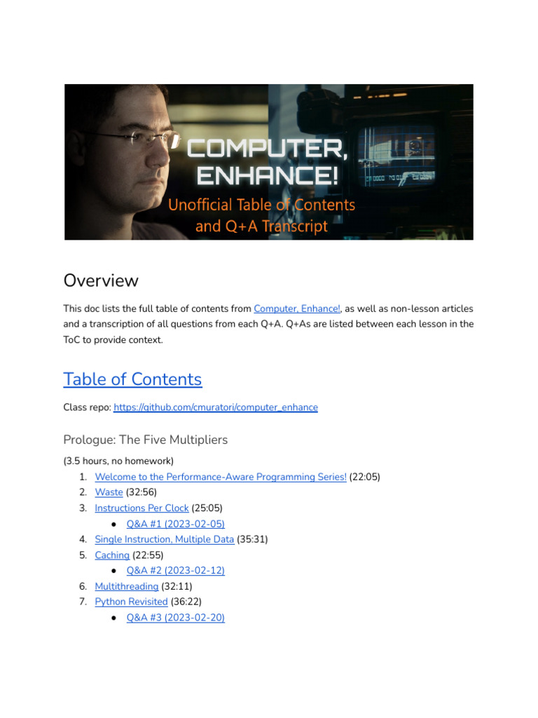 Computer, Enhance! ToC and Q+a Transcription | PDF | Central Processing ...