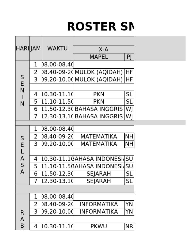 Roster Pelajaran SMA Plus M 2025/2026 | PDF