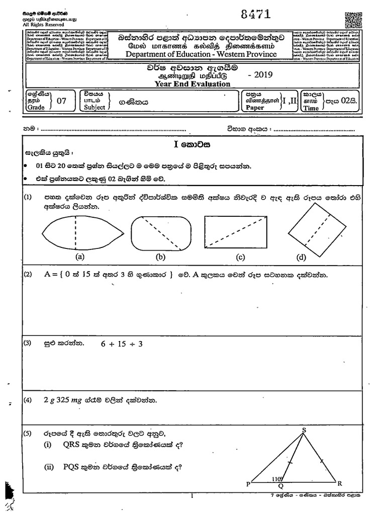 2019 g7 Maths | PDF