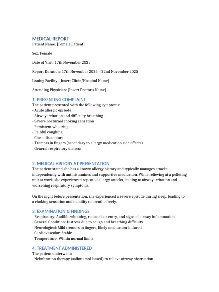 Medical Report 17-22 Nov 2025 | PDF | Cough | Allergy