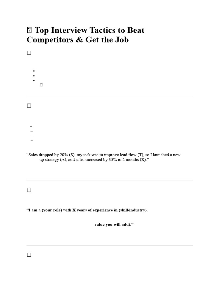 Top Interview Tactics To Beat Competitors | PDF