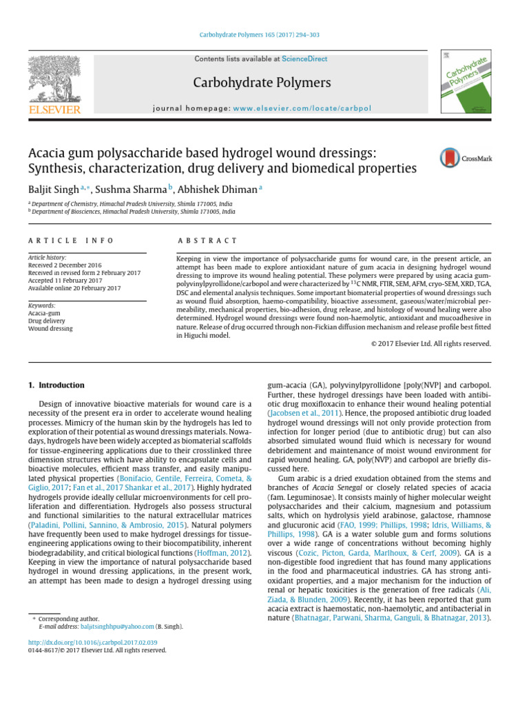 Acacia Gum Hydrogel for Wound Healing | PDF | Cross Link | Polymers