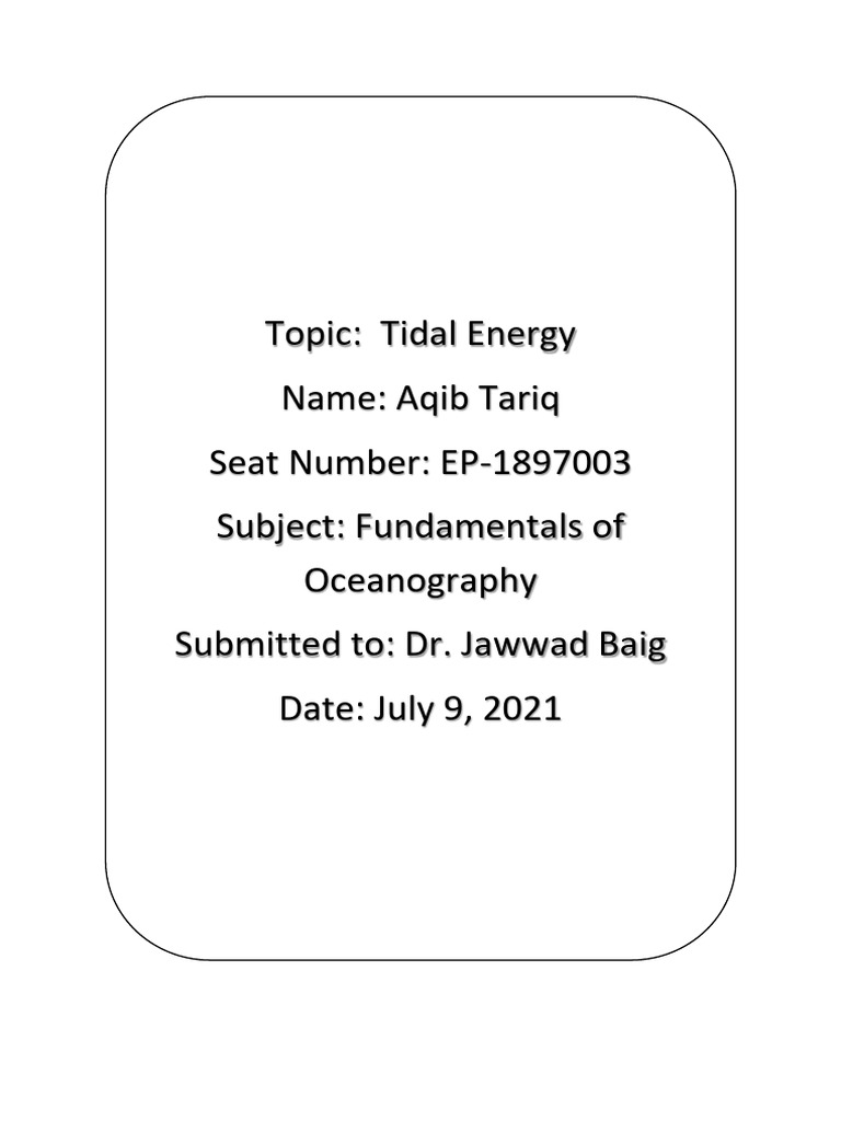 Tidal Energy Writeup | PDF | Renewable Energy | Energy Development