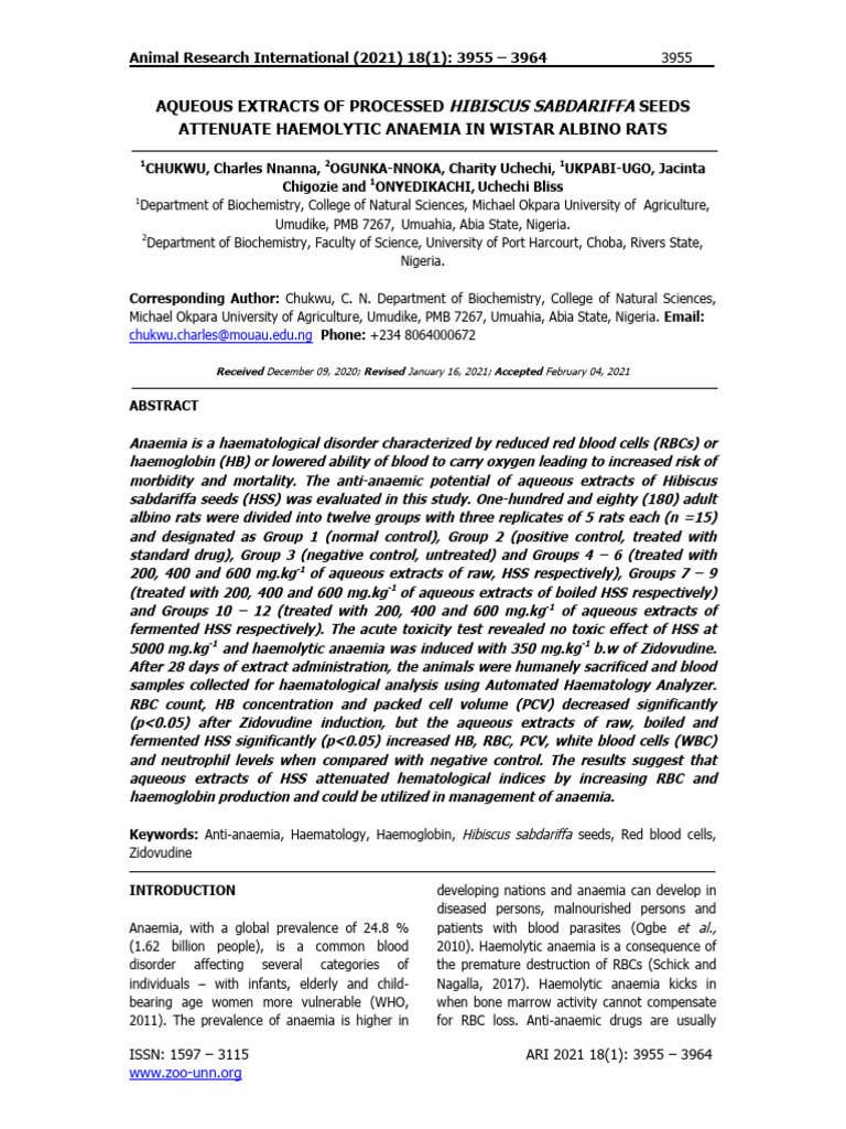 Chukwu Et Al. Accepted Paper | PDF | Anemia | Medical Specialties
