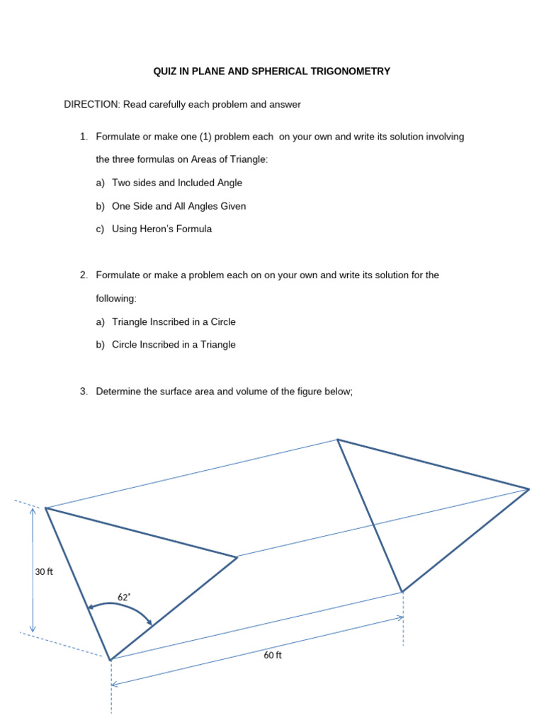 Quiz Plane and Spherical Trigonometry | PDF